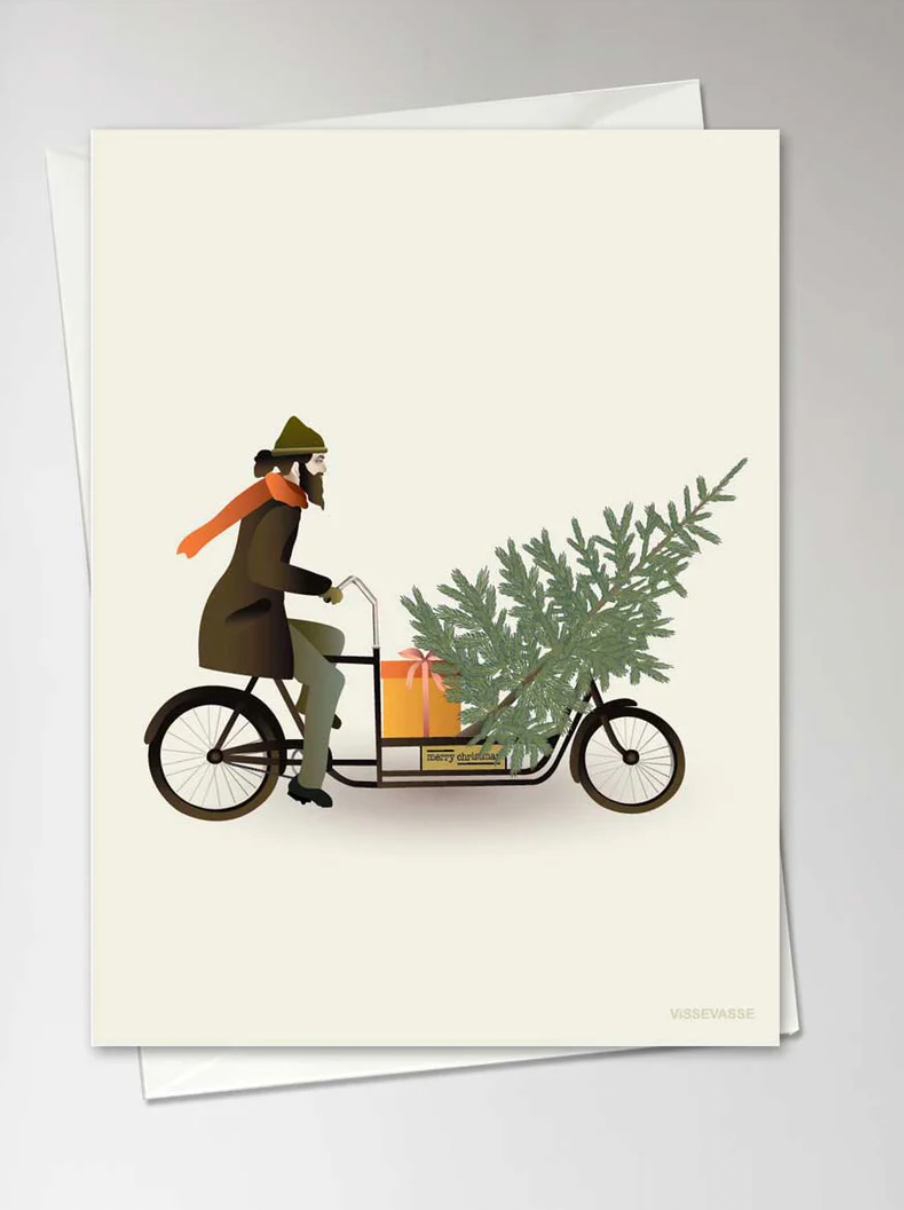 Weihnachtspostkarte "Bike with christmas tree"