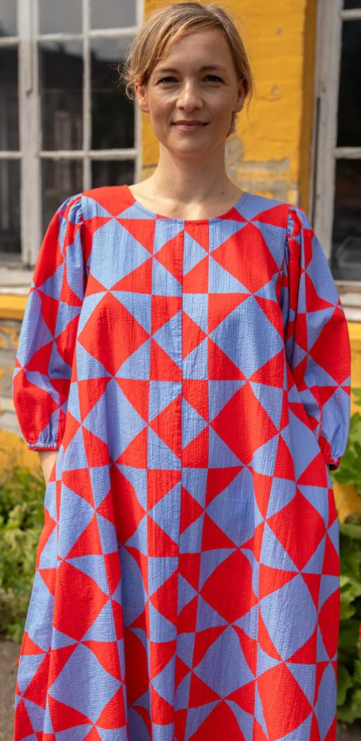 Kleid "Seersucker", red/waterblue