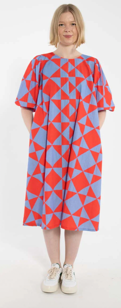 Kleid "Seersucker", red/waterblue