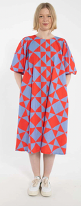 Kleid "Seersucker", red/waterblue