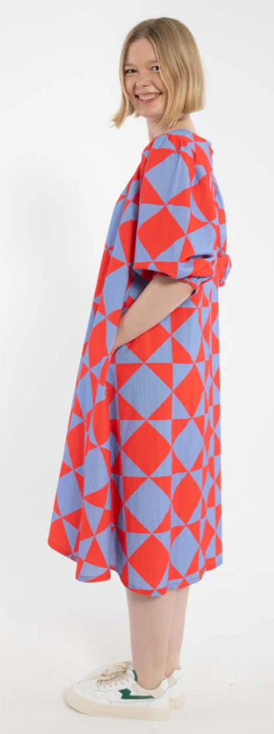 Kleid "Seersucker", red/waterblue