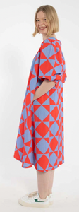 Kleid "Seersucker", red/waterblue
