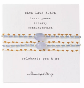 Bracelet Card You & Me Blauer Achat, vergoldet